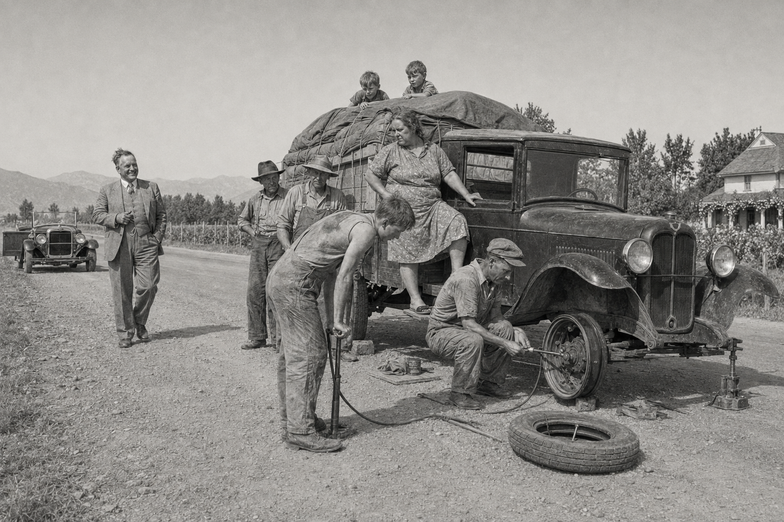 The flat tyre on Highway 99