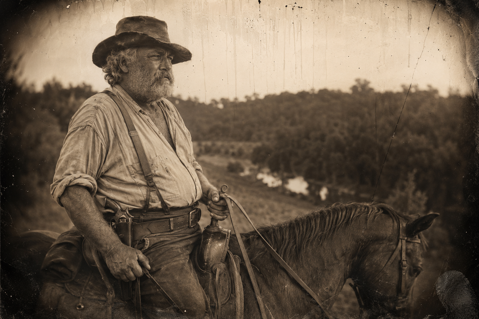 Clara's orchard — Gus stops old Malaria on the hill above the live oaks and the little pool, and Call rides up to find him with tears on his cheeks.