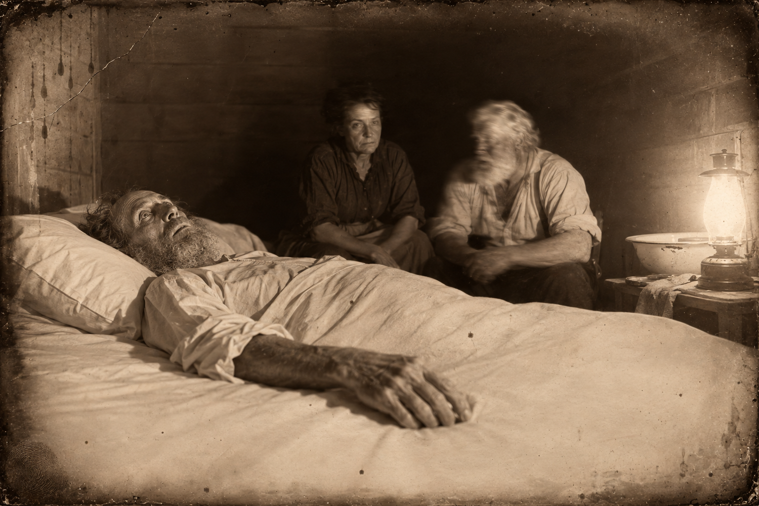 Clara and Augustus sit an hour beside Bob, whose eyes have been open for two months; Gus cannot get used to it and tells her about Tom Mustard.