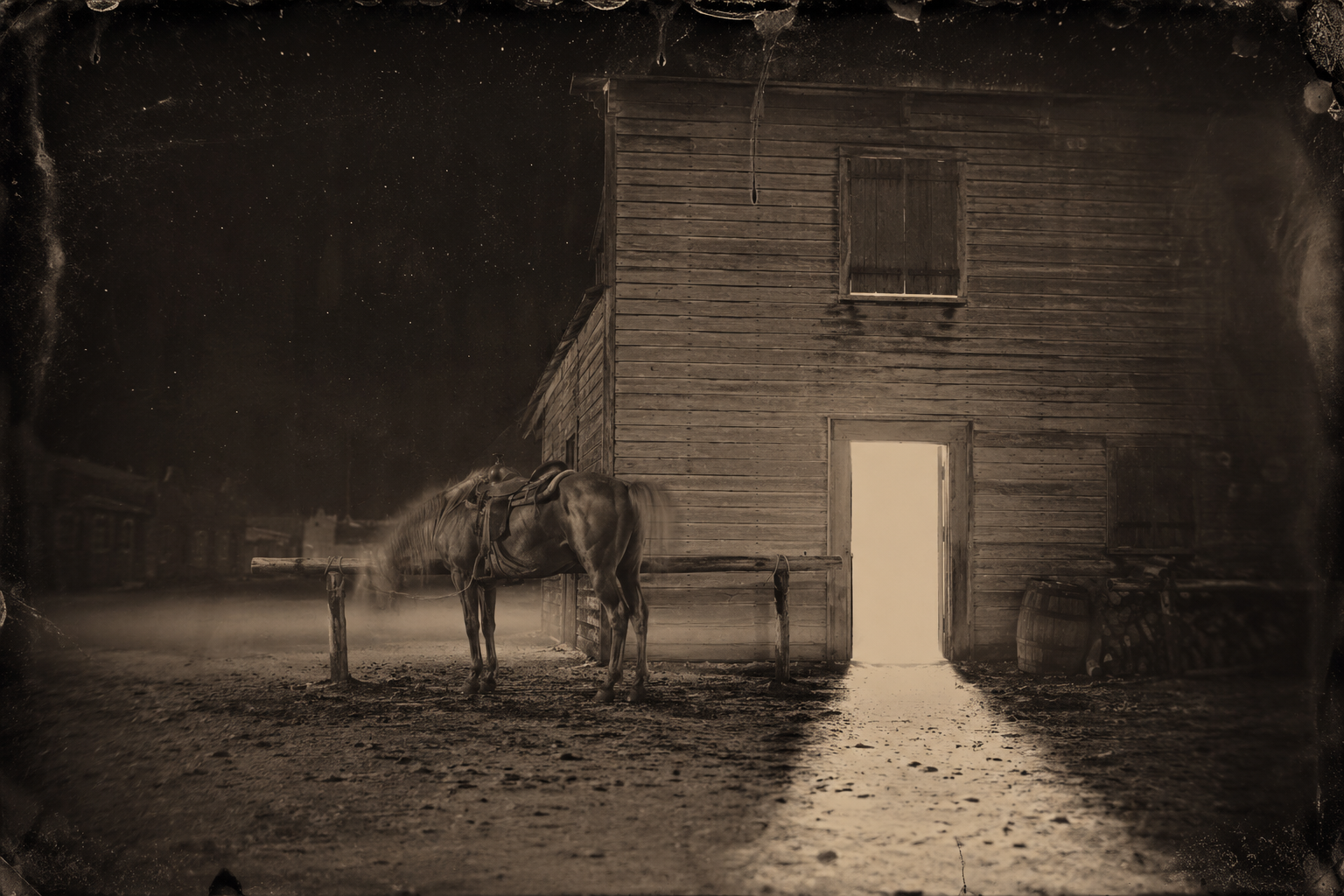 One horse only outside the Dry Bean — Dish Boggett's rangy sorrel — and Augustus recognises it and gets a prime feeling about a card game.