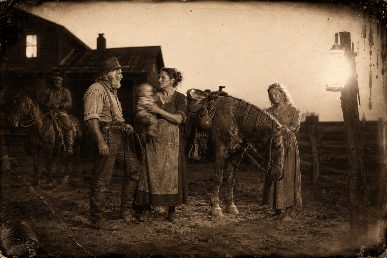 In the yard at Gus's horse's head, Clara spends five minutes arguing that there is cheap land three days' ride away, the baby colicky on her shoulder, Lorena beside her looking sad.