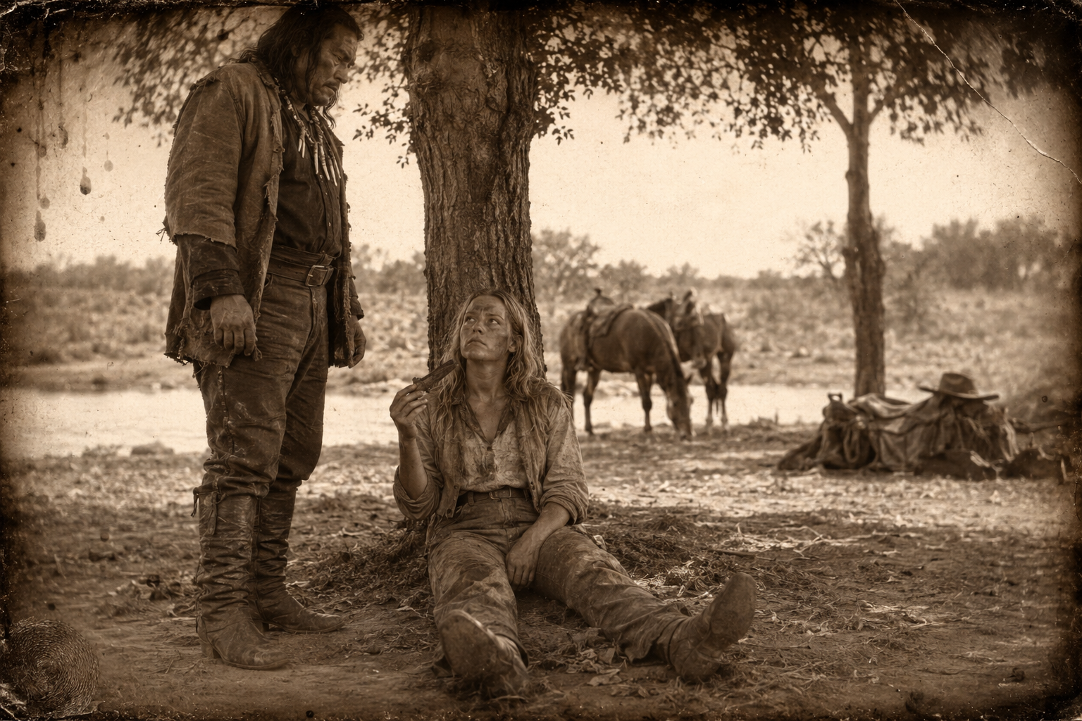 Sitting in the shade with the jerky she cannot bite, she listens to him describe, casually, what he does to women who try to run away.