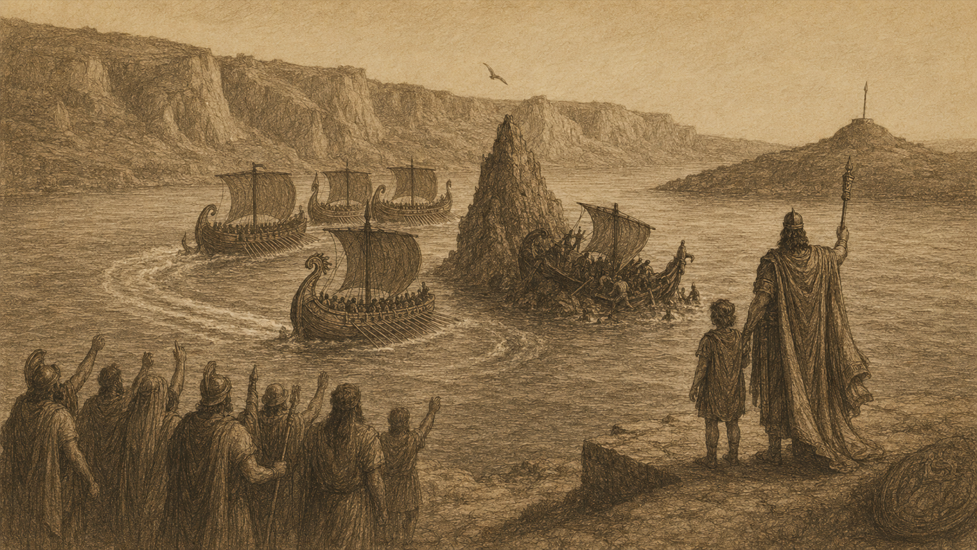 Pen-and-ink: The Funeral Games for Anchises in Sicily