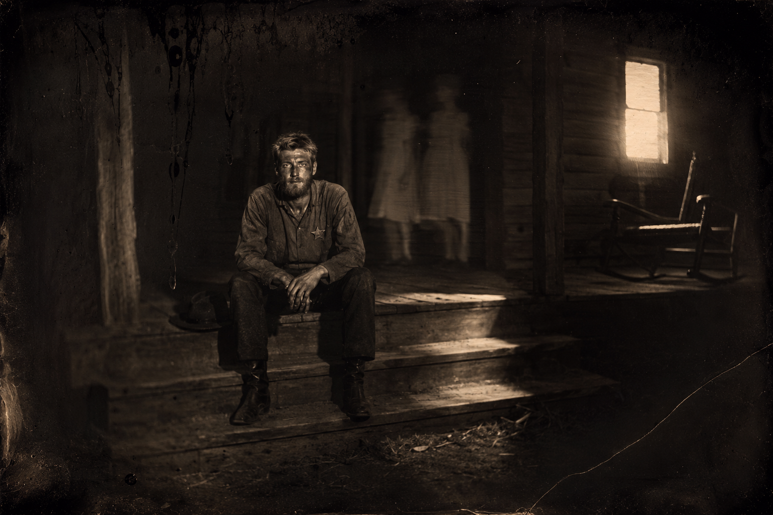 July sits alone on the porch steps in the dark, glad it is a dark night, feeling he will cry and not knowing what to do.