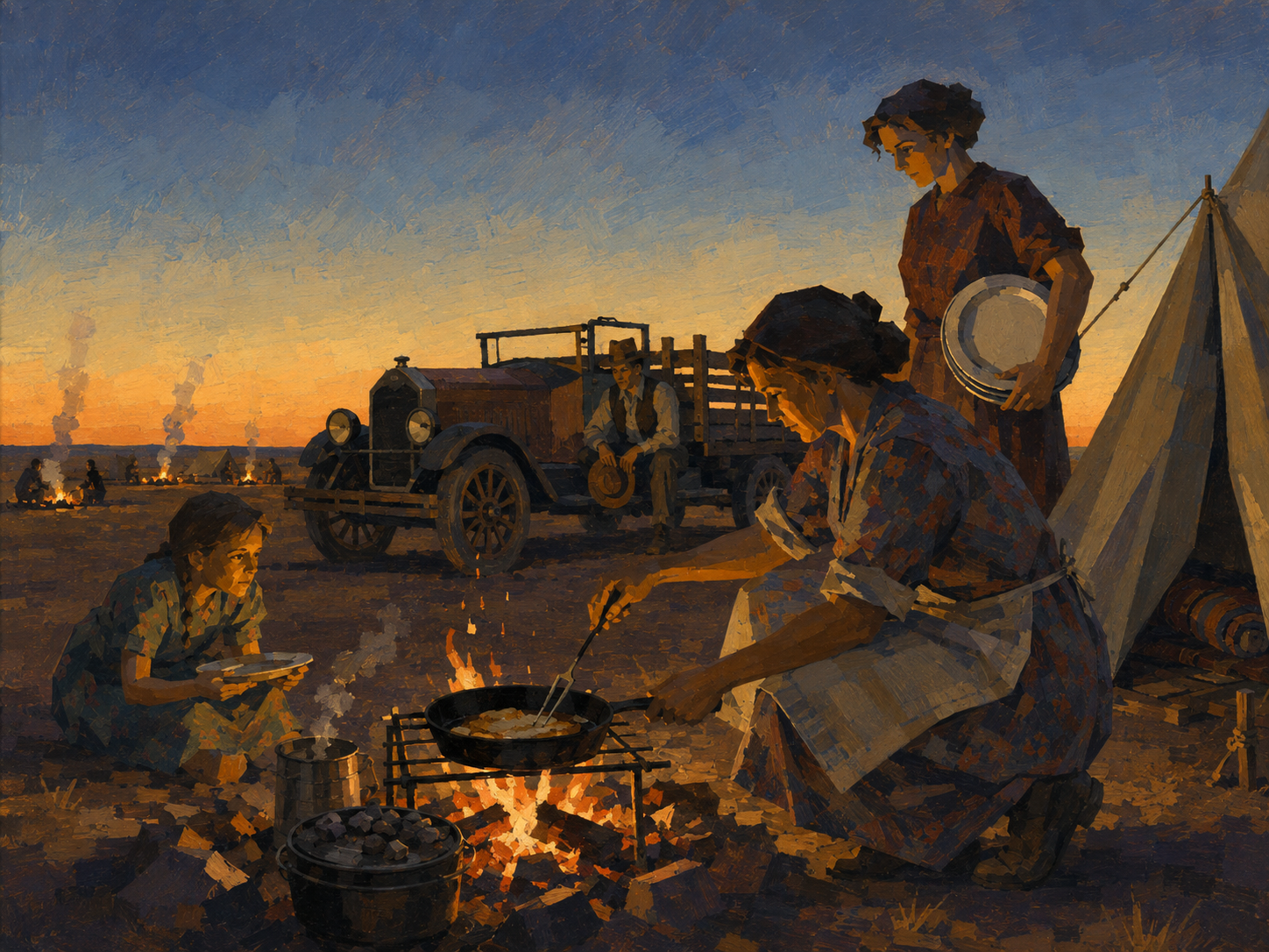 The women hurrying food to the fire
