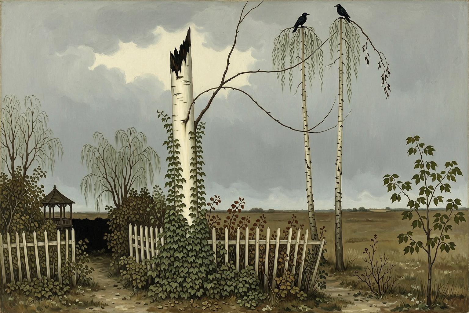 The broken birch in the garden