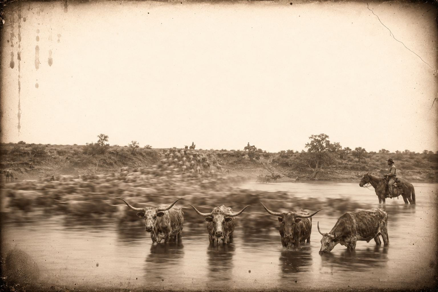 The herd crosses the Brazos without incident, and there is still no Gus.