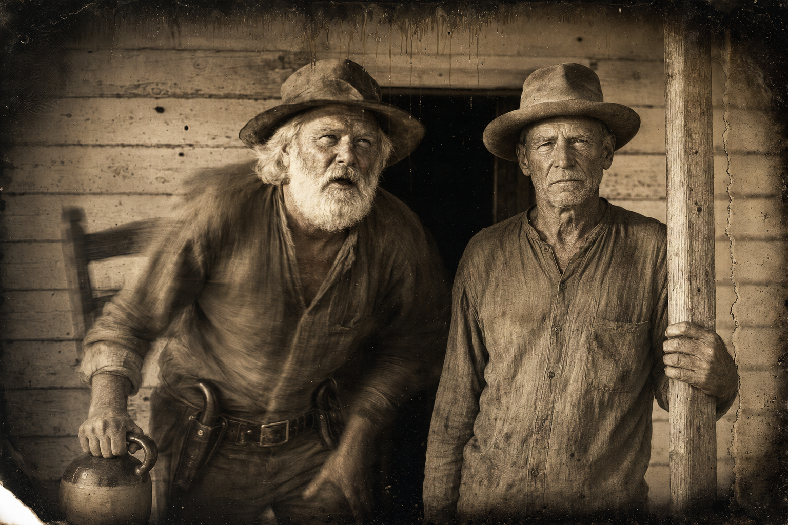 Alone on the porch after Wilbarger has gone, Call names where the hundred horses will come from — the Hacienda Flores — and Augustus sets the jug down and stands, saying they are not going on a cowhunt but launching an assault.