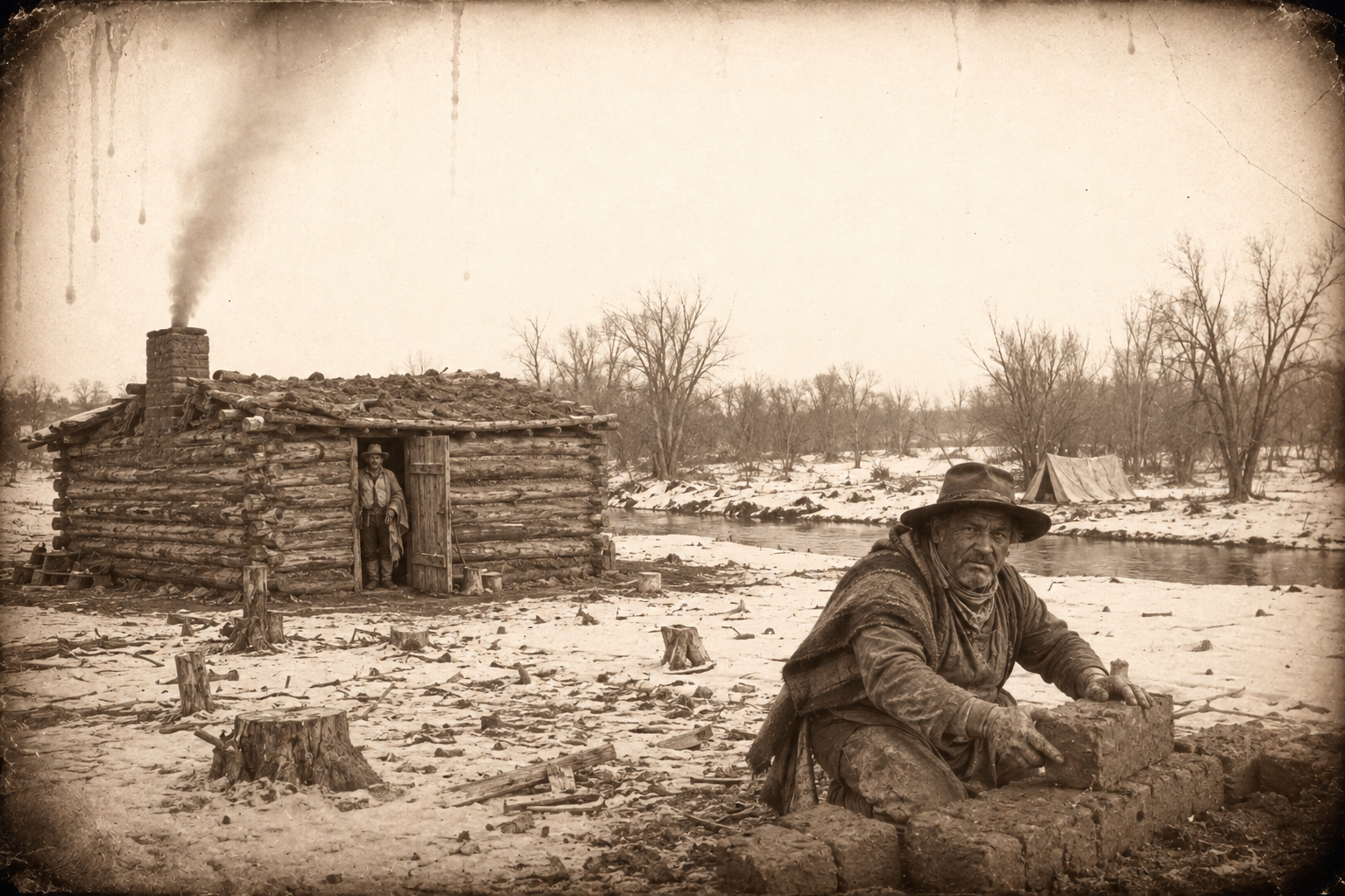 The rough log house stands finished with Po Campo's mud-brick chimney drawing smoke — and Call, refusing to live in it, has pitched Wilbarger's old tent down on the creek.