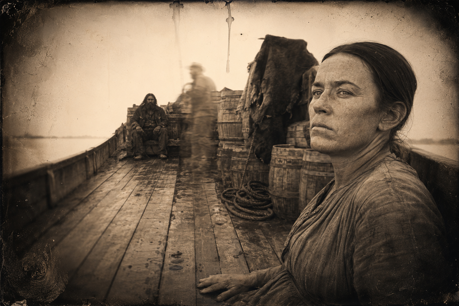 Big Zwey watching her for hours from far down the boat, and Elmira meeting the look with a cold stare.