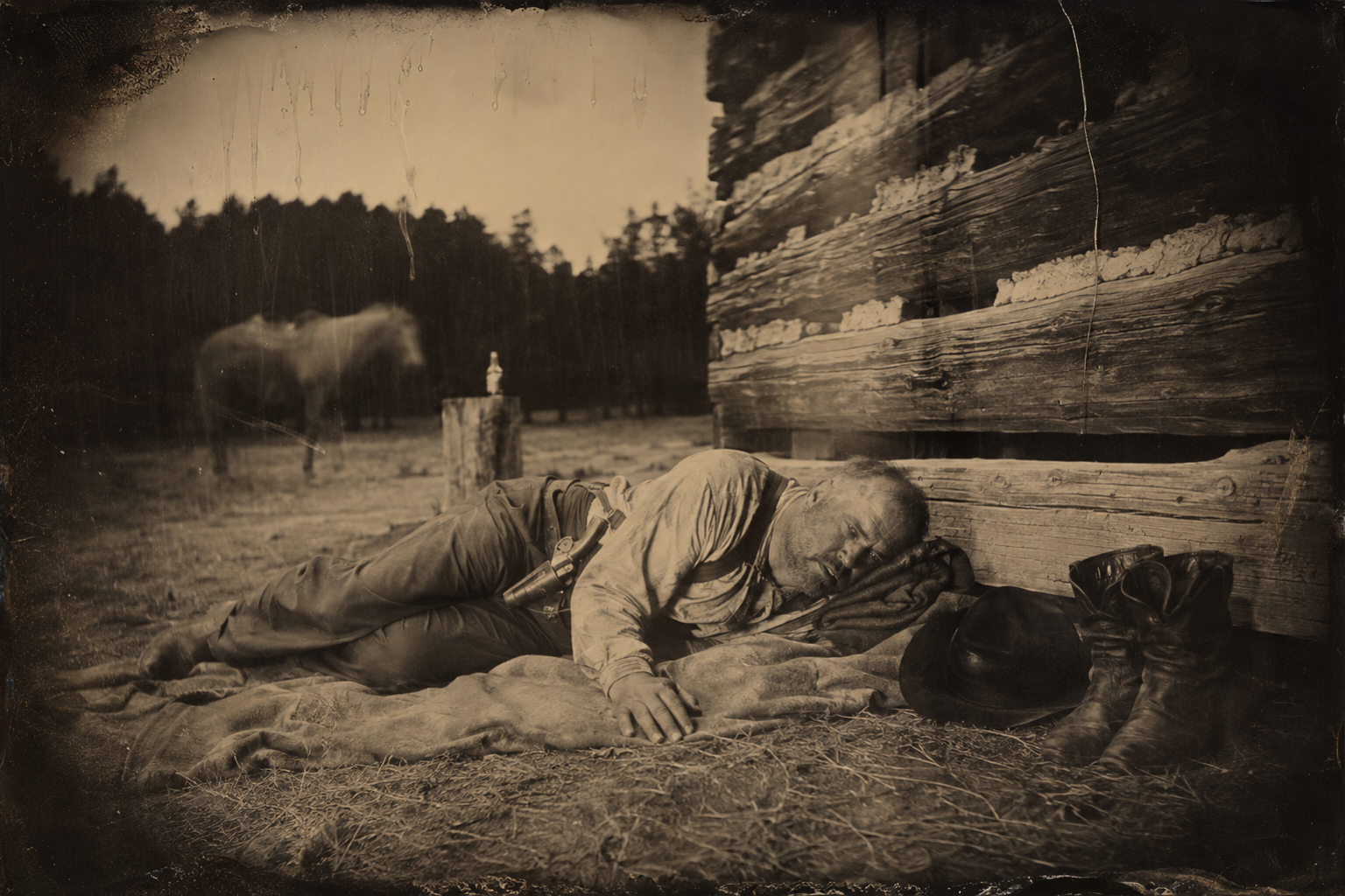 Roscoe lies awake on his bedroll against the cabin wall in bright moonlight, hearing through the log cracks what old Sam is doing to the girl a foot from his head.