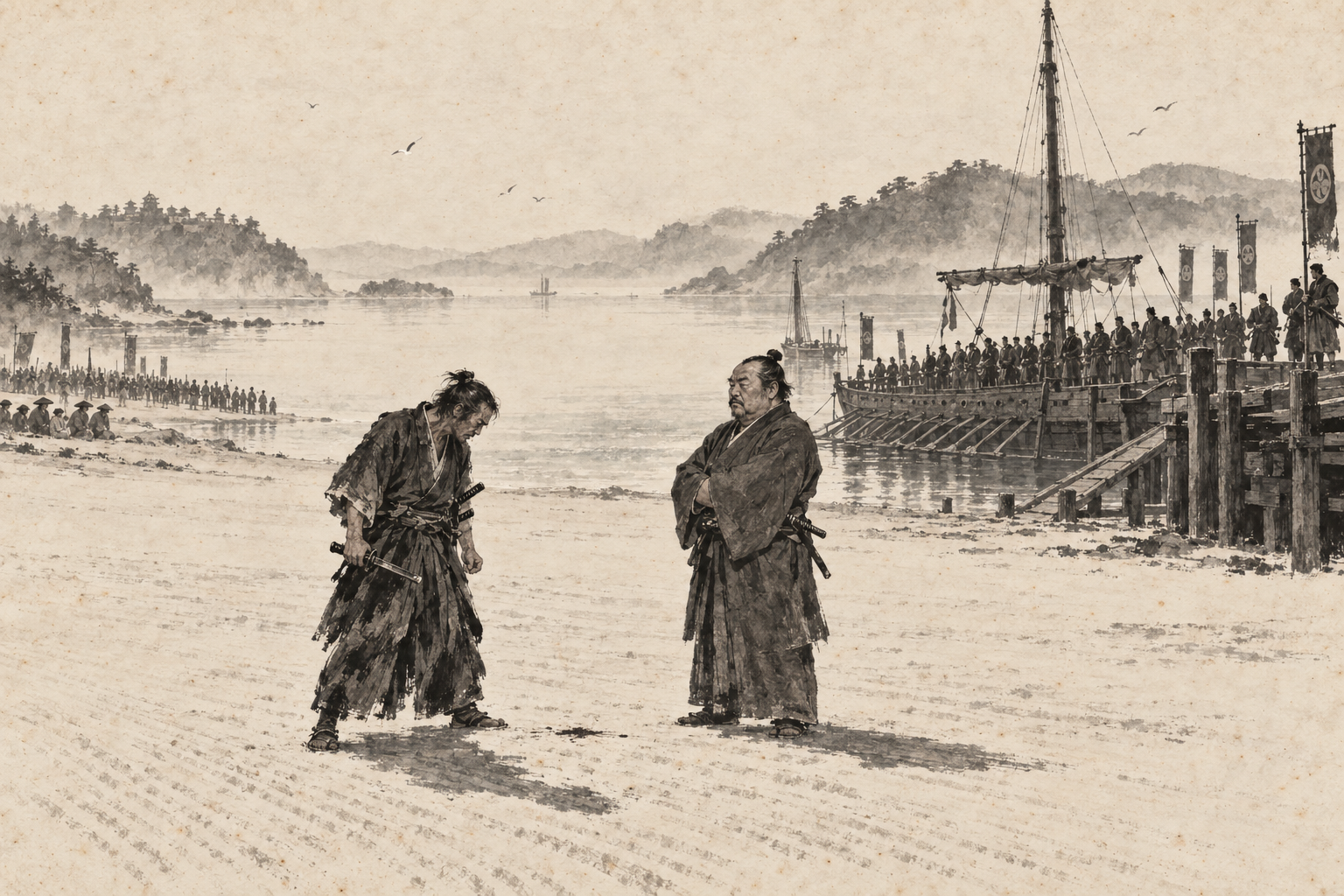 Two men alone on the shore