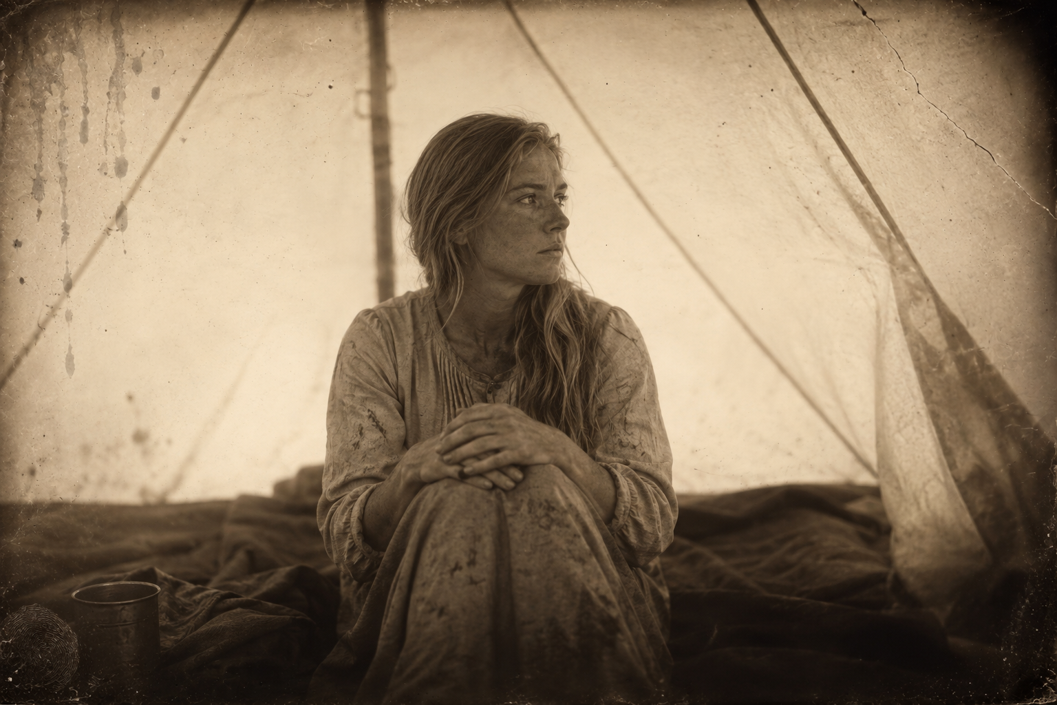 Lorena sits alone in her tent in the last of the light, three days into hoping Gus is not dead.