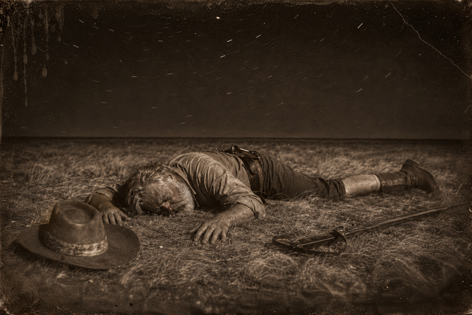 Sometime in the night his hand slips off the crutch; he falls face down and is unconscious before he hits the ground.