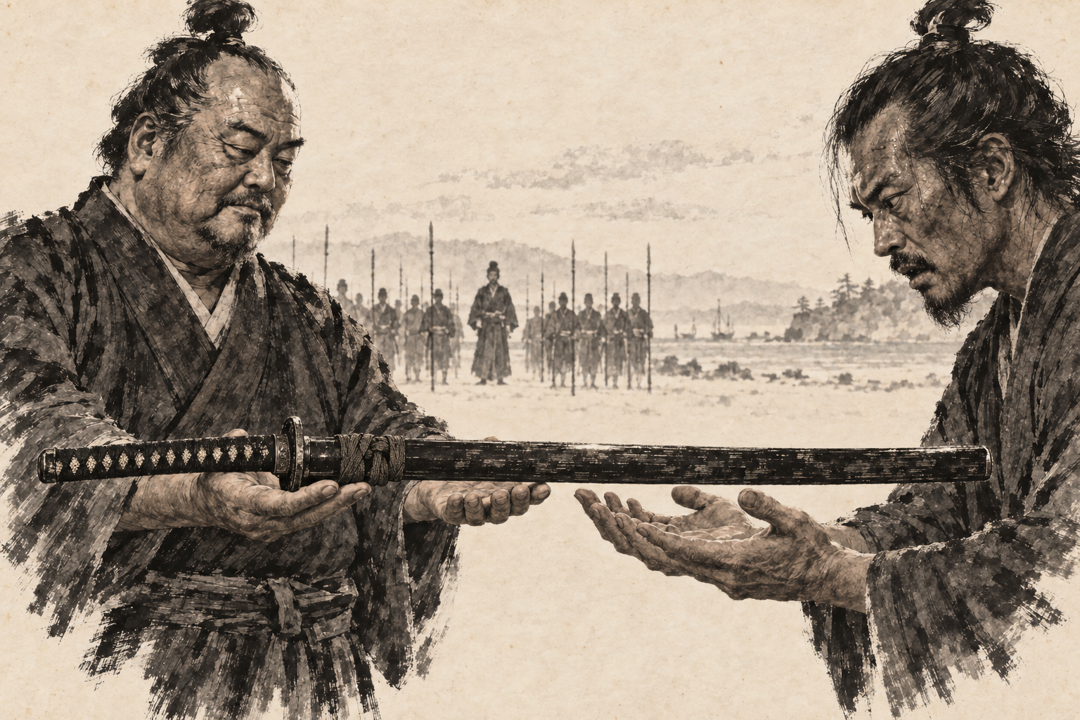 The Minowara sword held flat