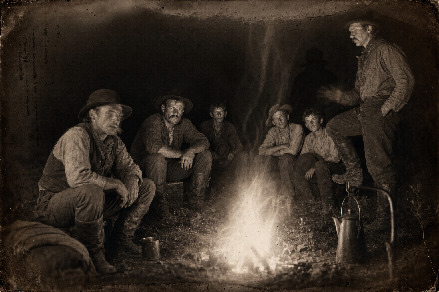 A week out from Ogallala, the hands stand around the night fire talking about nothing but whoring, and Newt and the Rainey boys listen.