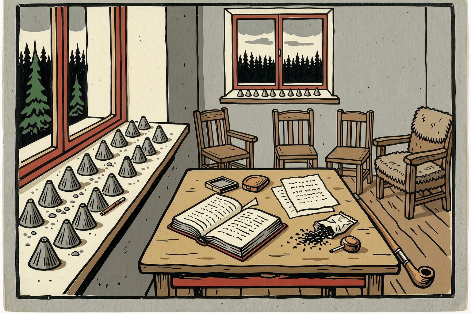 The study, and the ash in rows