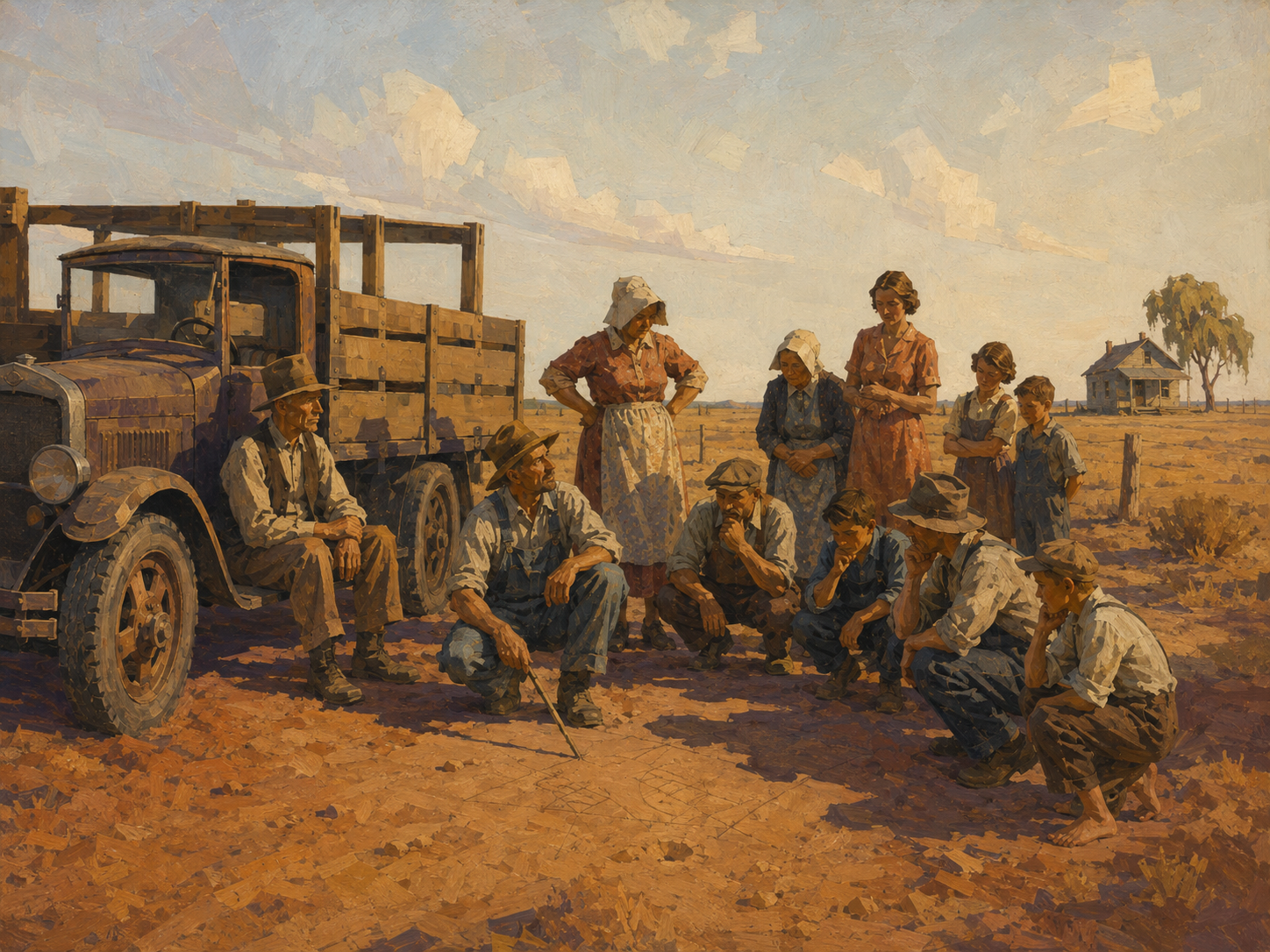 The family council round the truck