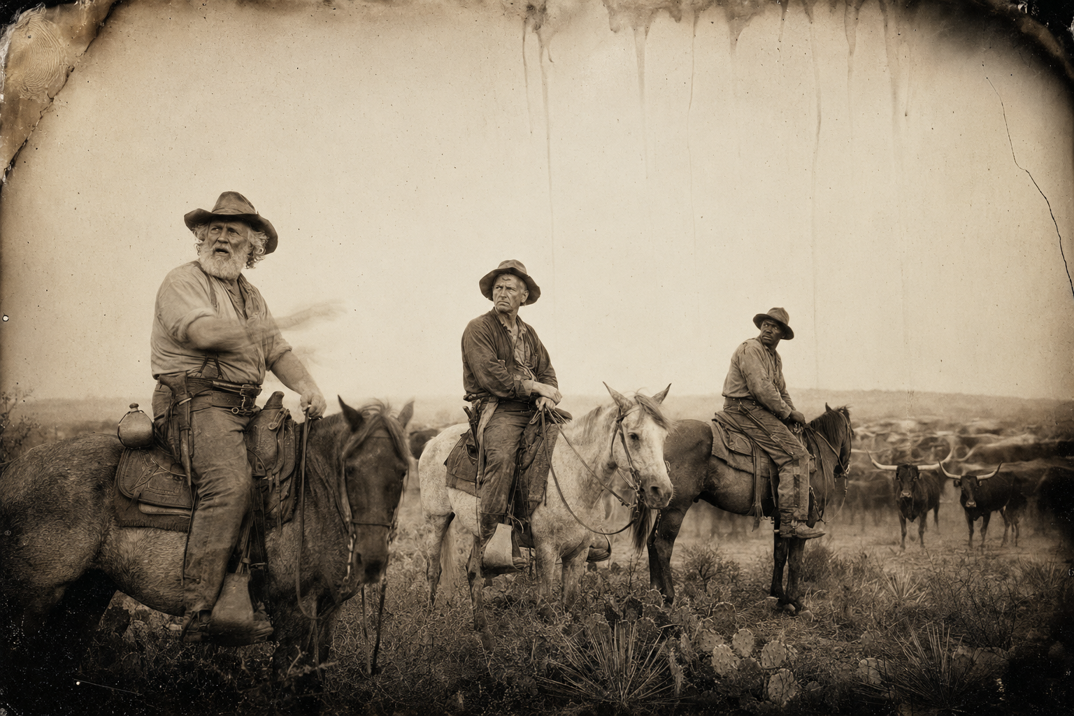 Augustus jokes that the outfit is about to find out if it was meant to be cowboys, while Call asks Deets whether the herd can reach the Nueces before the storm.