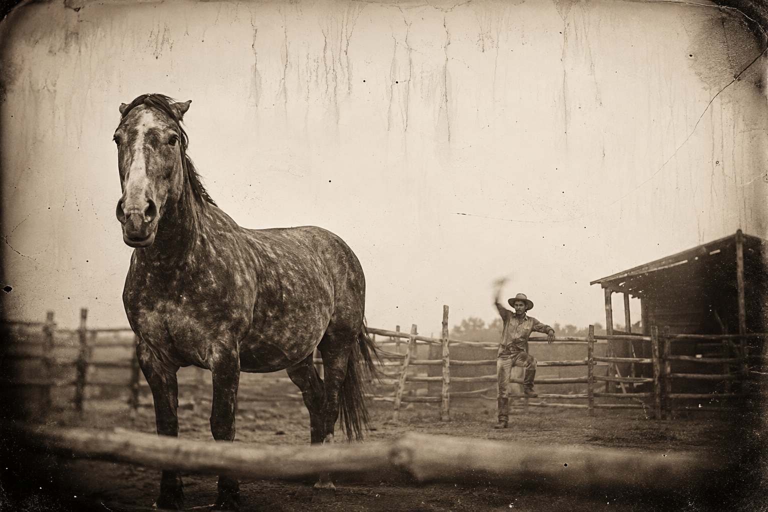 The Hell Bitch stands in the corral in the last light, the mare that took a hunk out of the Captain, while Newt throws rocks at her from the rails on his way up from the well.