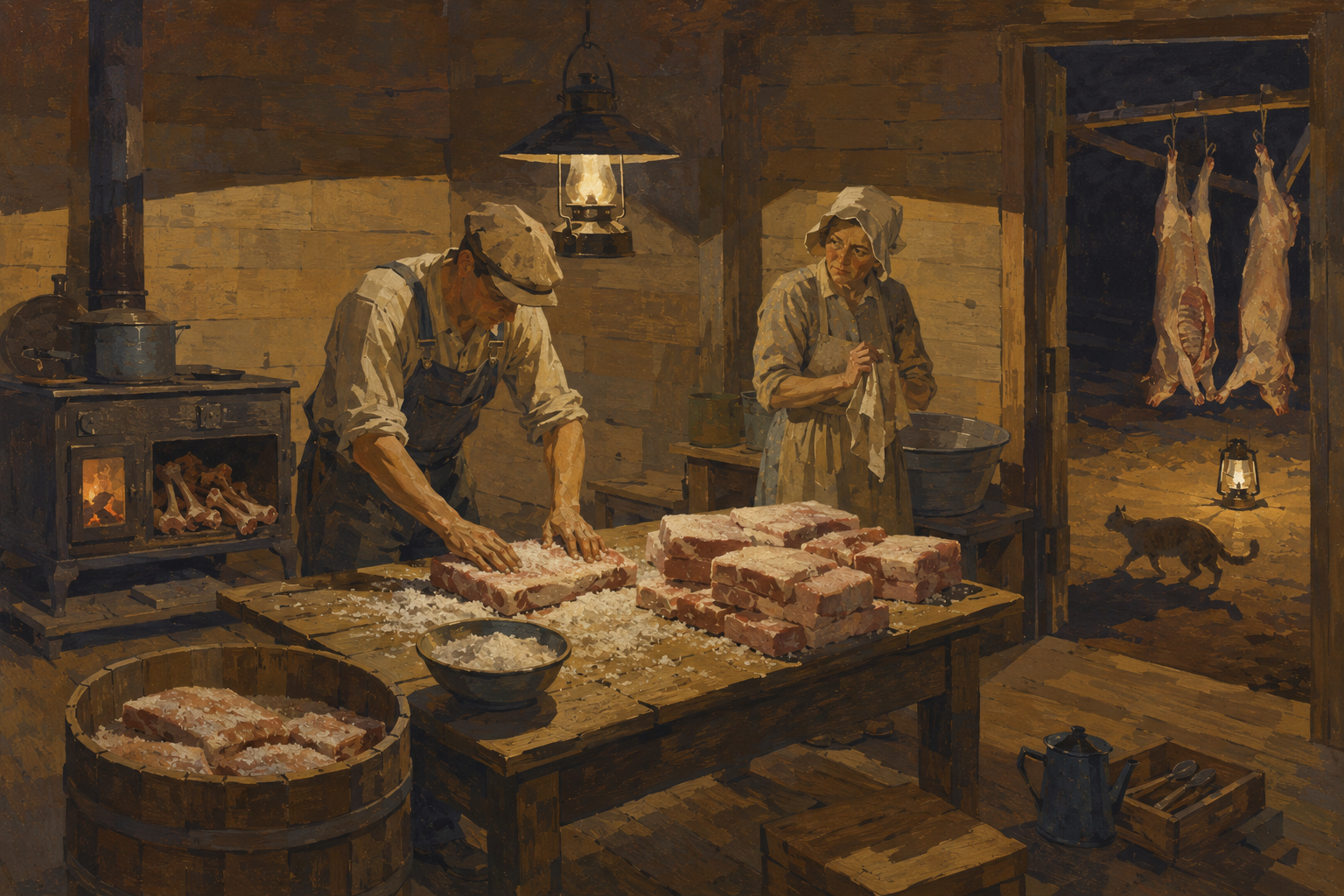 Casy salts down the pork