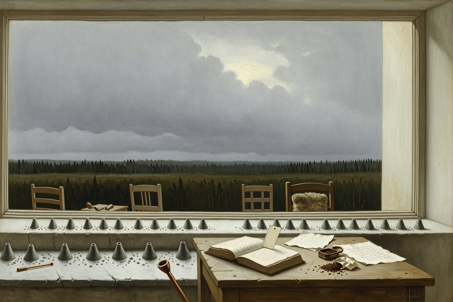 The study, and the ash in rows