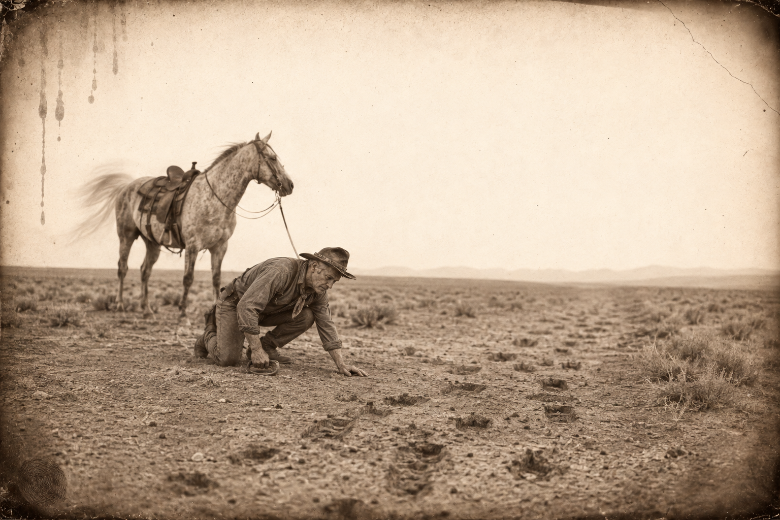 Ranging far ahead in Deets's place, Call dismounts over the tracks of some forty Indians heading northwest.