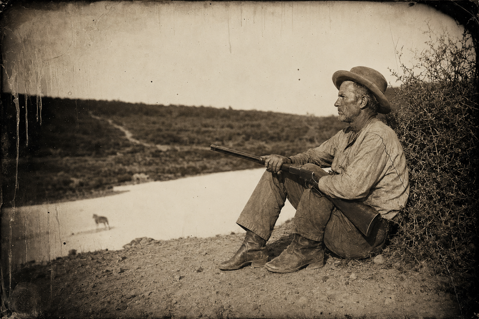 Call sits on the little bluff above the old Comanche crossing near the salt lick, watching a ford no Comanche will ever use again.