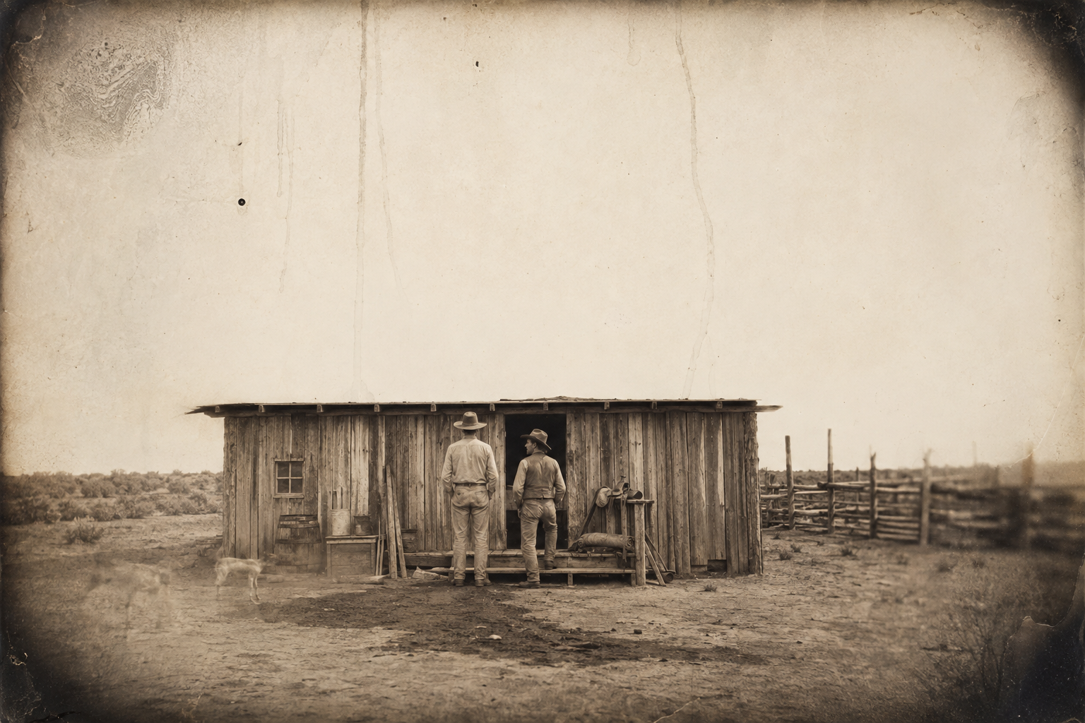 Pea Eye wins his race with the fifteen buttons and stands splattering the yard from the back steps; Dish Boggett arrives from the porch and goes to stand beside him and attend to the same business.