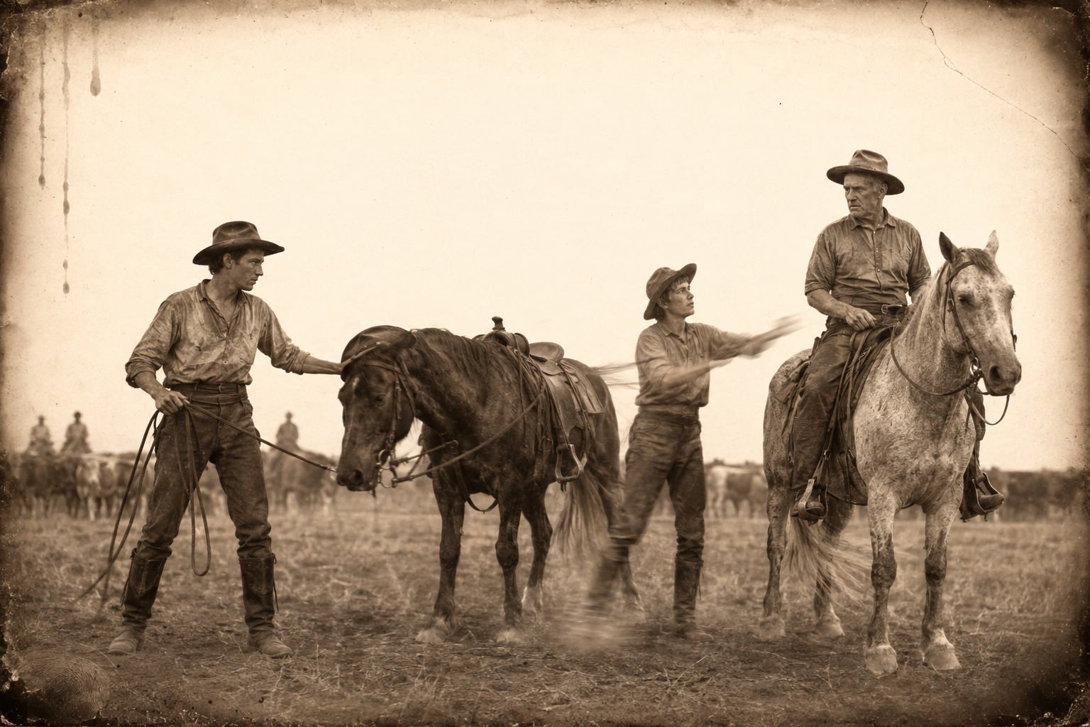 Call tells Newt to put the horse down; Newt reaches for the reins and Dish Boggett quietly takes them out of his hand instead.