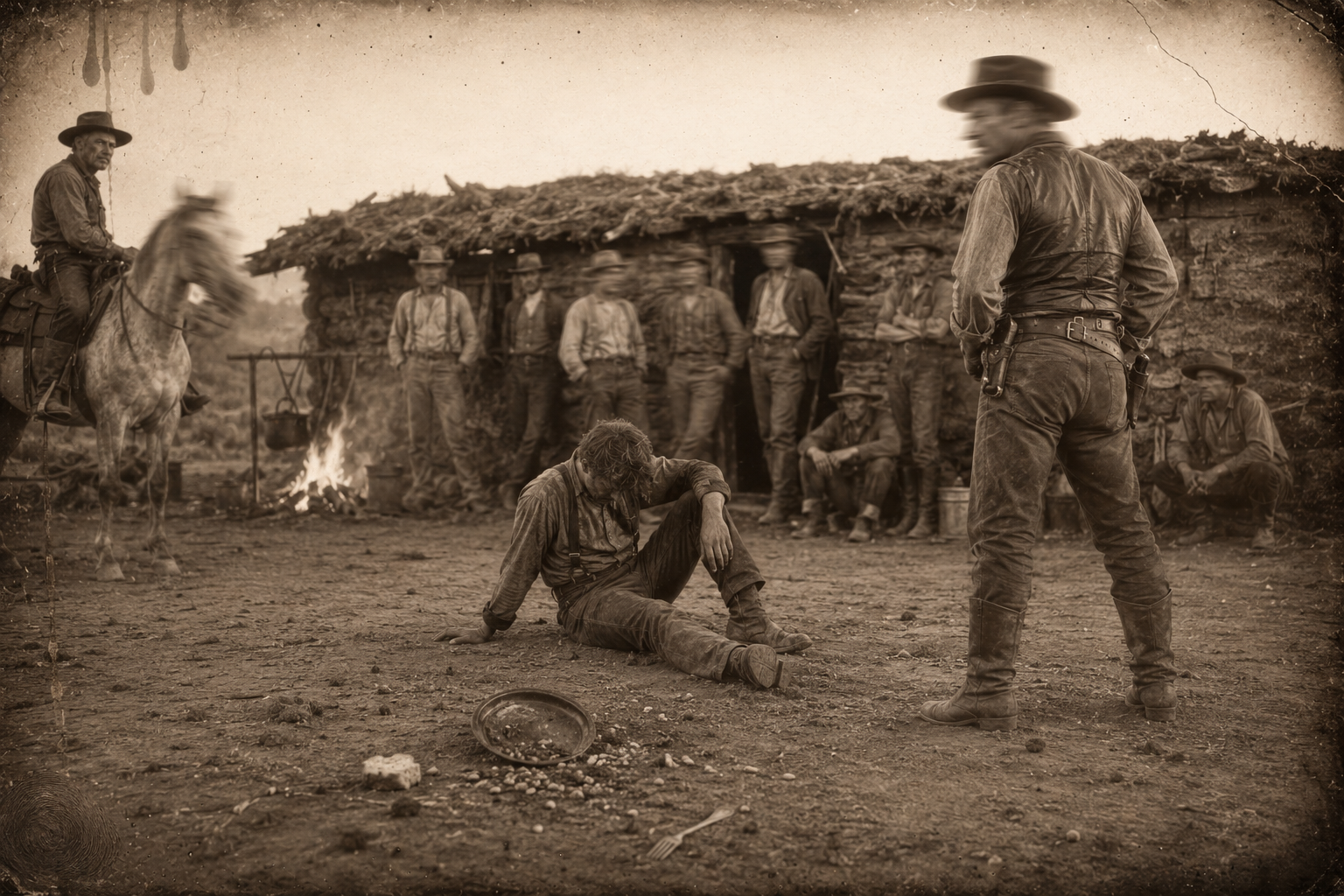Soupy Jones trips Newt as he passes with his plate, and after the beating Newt sits in the dirt spitting blood while Call watches impassively, pleased that the boy fought so hard.