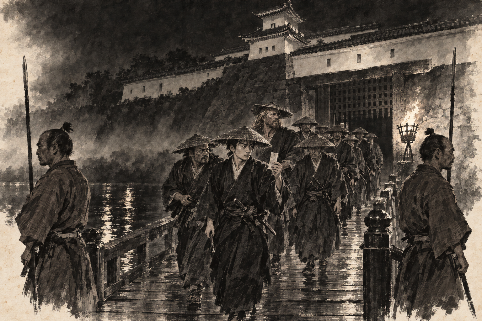 Ten men across the drawbridge