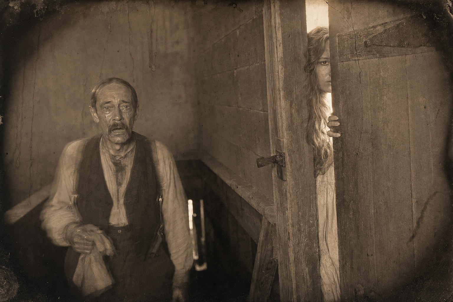 The timid knock — Lorena opens the door a peek and finds Xavier on the stairs in tears.