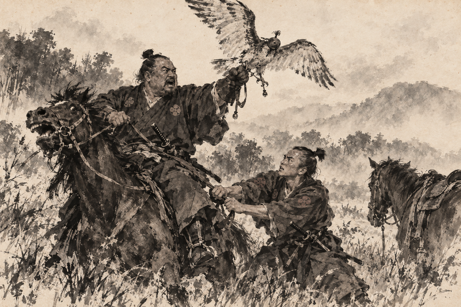 The falcon bates as Toranaga shouts