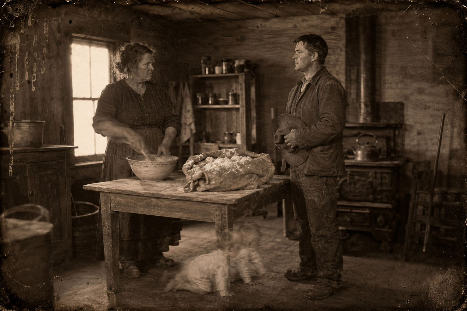 July sets the sack of frozen potatoes on the kitchen table and asks Clara whether she would ever marry him.