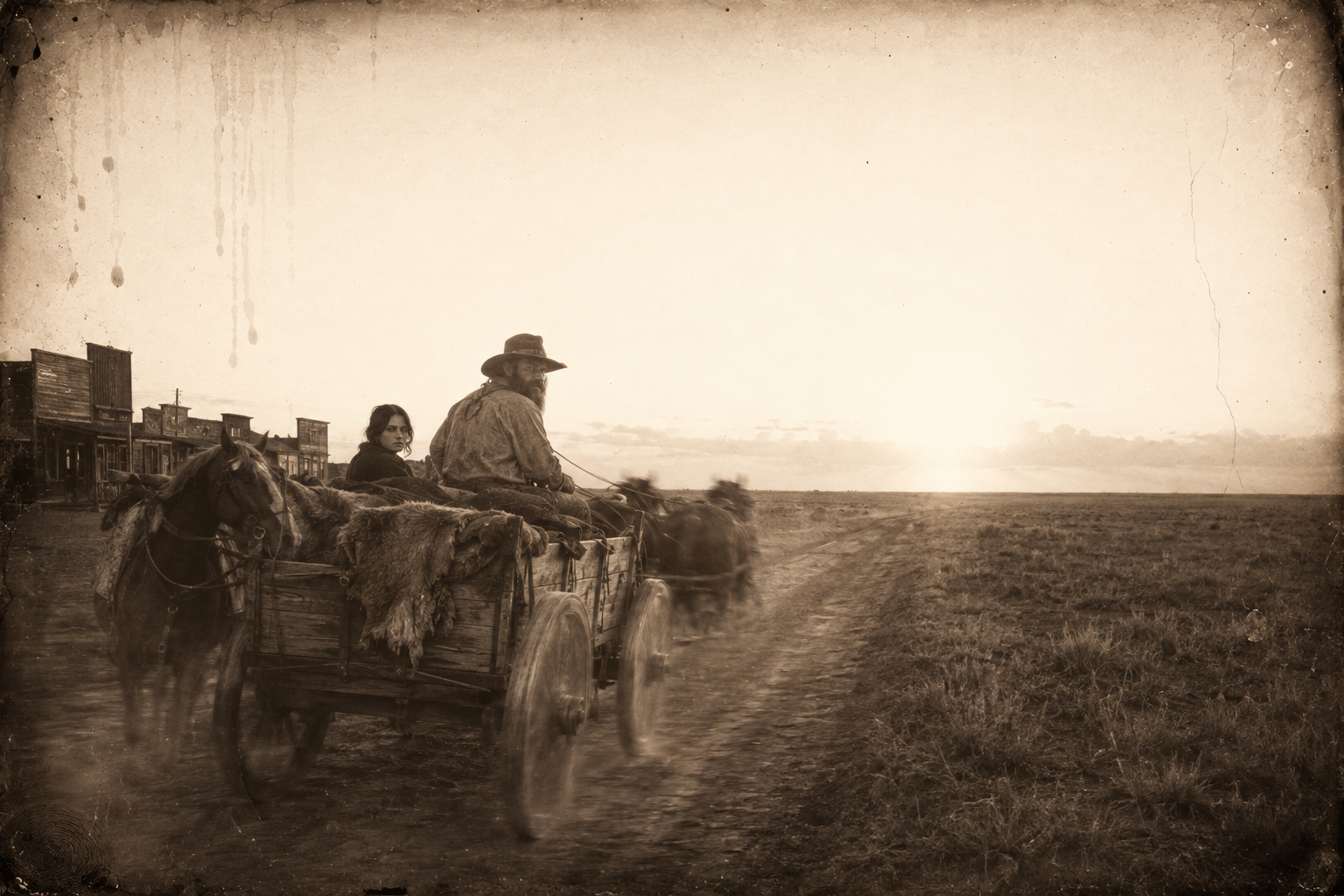 Before the sun sets they leave Ogallala going east, Zwey driving and Elmira lying in the wagon on a buffalo skin, into the country the livery man said the Sioux were raiding.