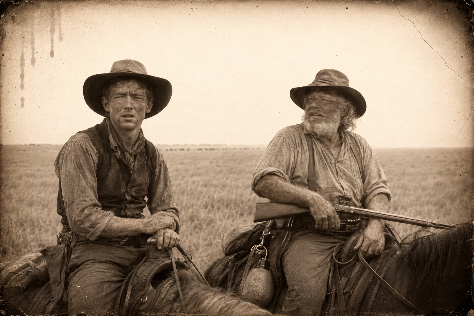 Halted fifteen miles ahead of the herd with the cattle no more than black dots behind them, Augustus tells Newt that Woodrow Call is his father.