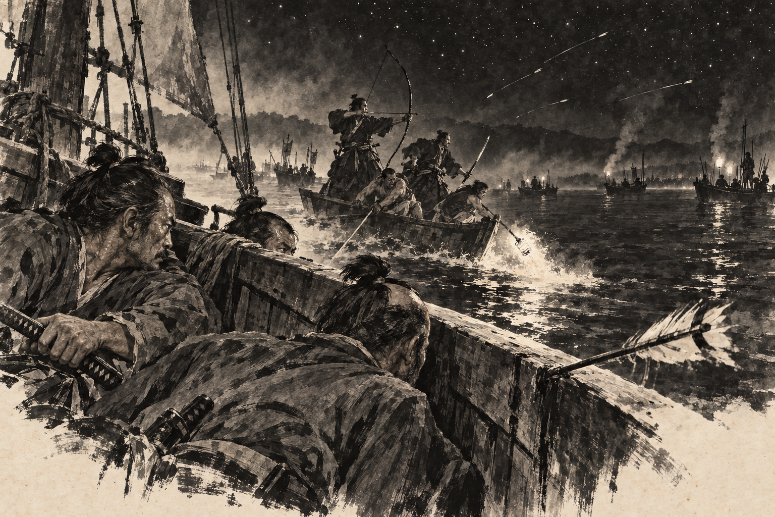 Arrows out of the darkened boats