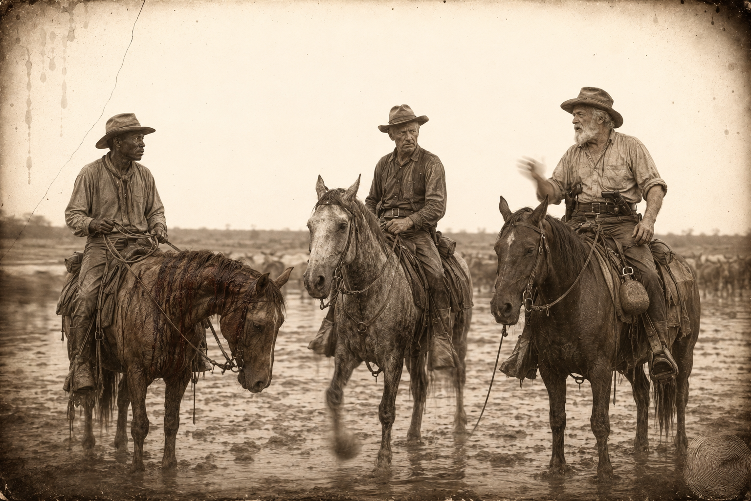 Deets leads the bloodied bay up to Call and Augustus — "Where's Mister Wilbarger, that he could afford to let his horse run loose?"