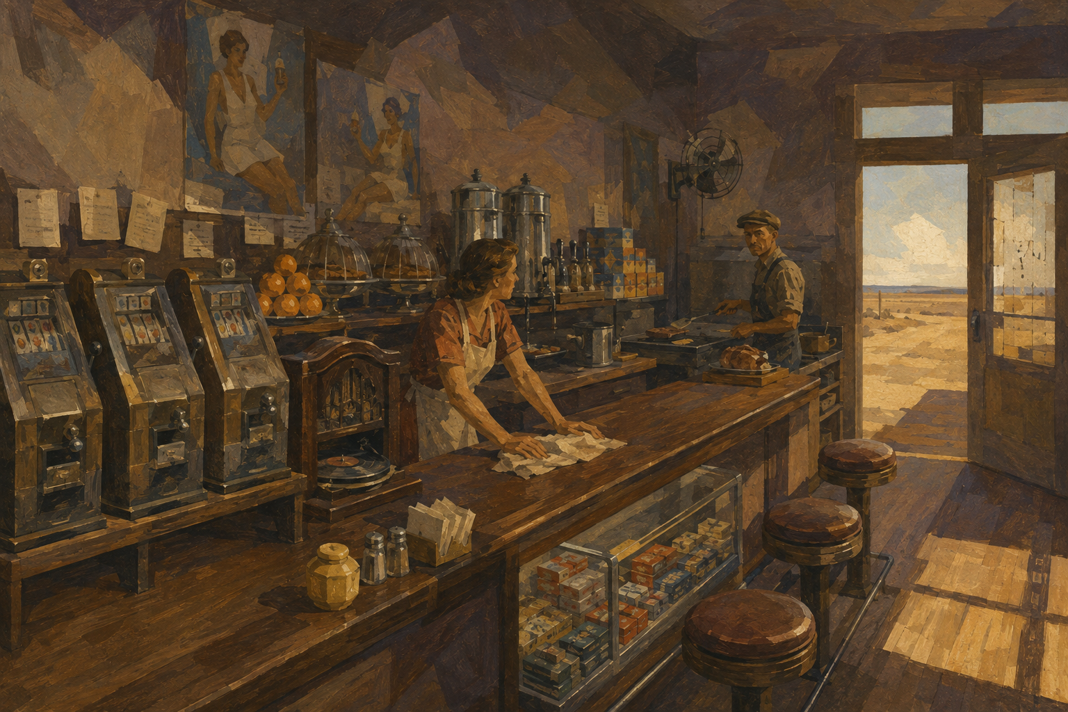Mae and Al behind the counter