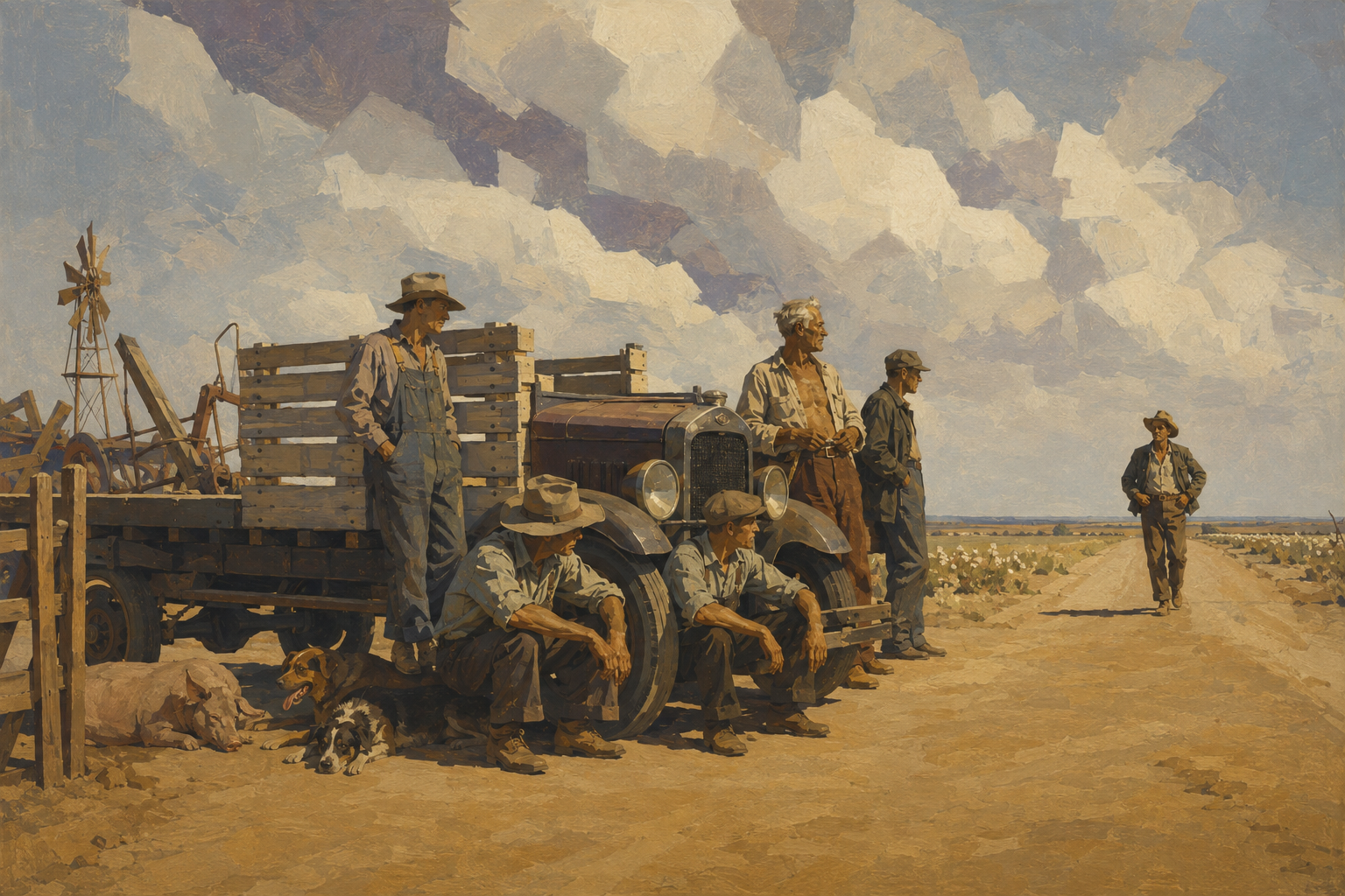 The men at the truck, and Al comes up the road