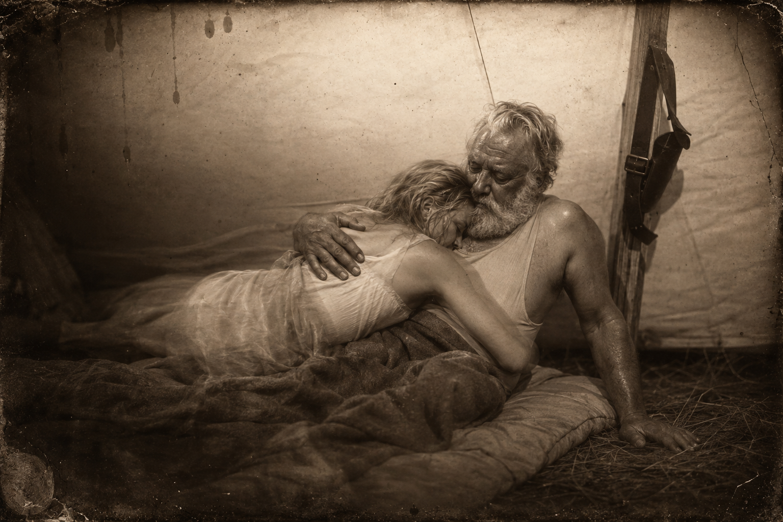 Lorena wakes from the dream in which Gus died and she could not find the body, and clings to him until he wakes.