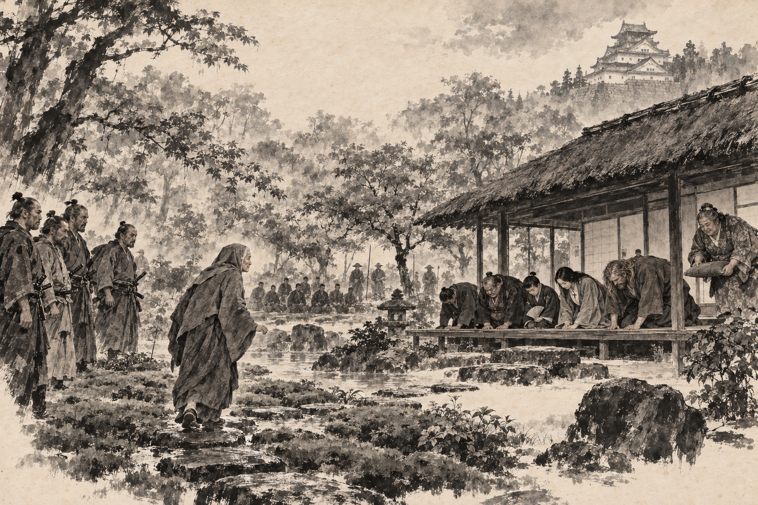 The nun on the stepping stones