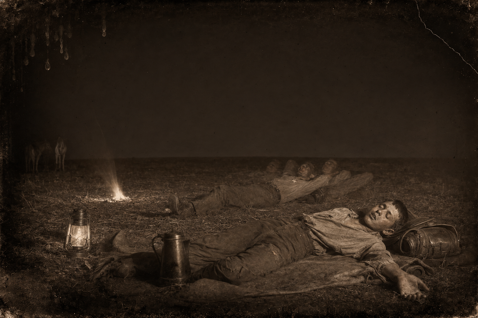 Camped two hours after dark, July lies awake all night under the stars wishing he could cross the sky on them like stepping-stones, while Joe sleeps with his mouth open.