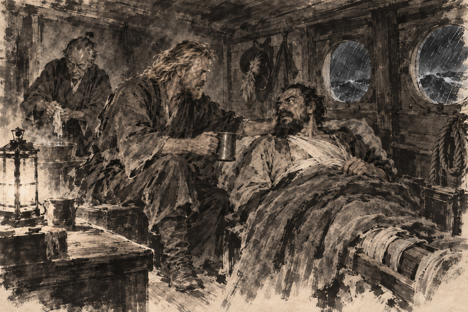 Rodrigues wakes in the galley cabin