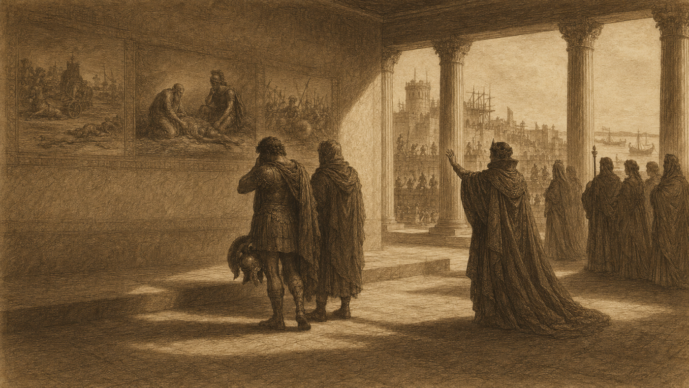 Pen-and-ink: The Storm; Aeneas Cast Ashore at Carthage