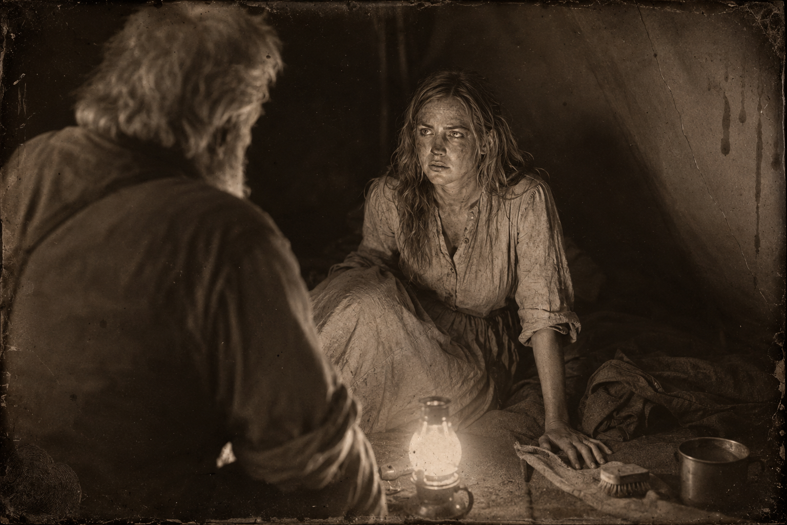 Inside the tent, Lorena — closer and closer to Clara's house, certain she will lose him — offers Gus the only thing she knows how to offer.