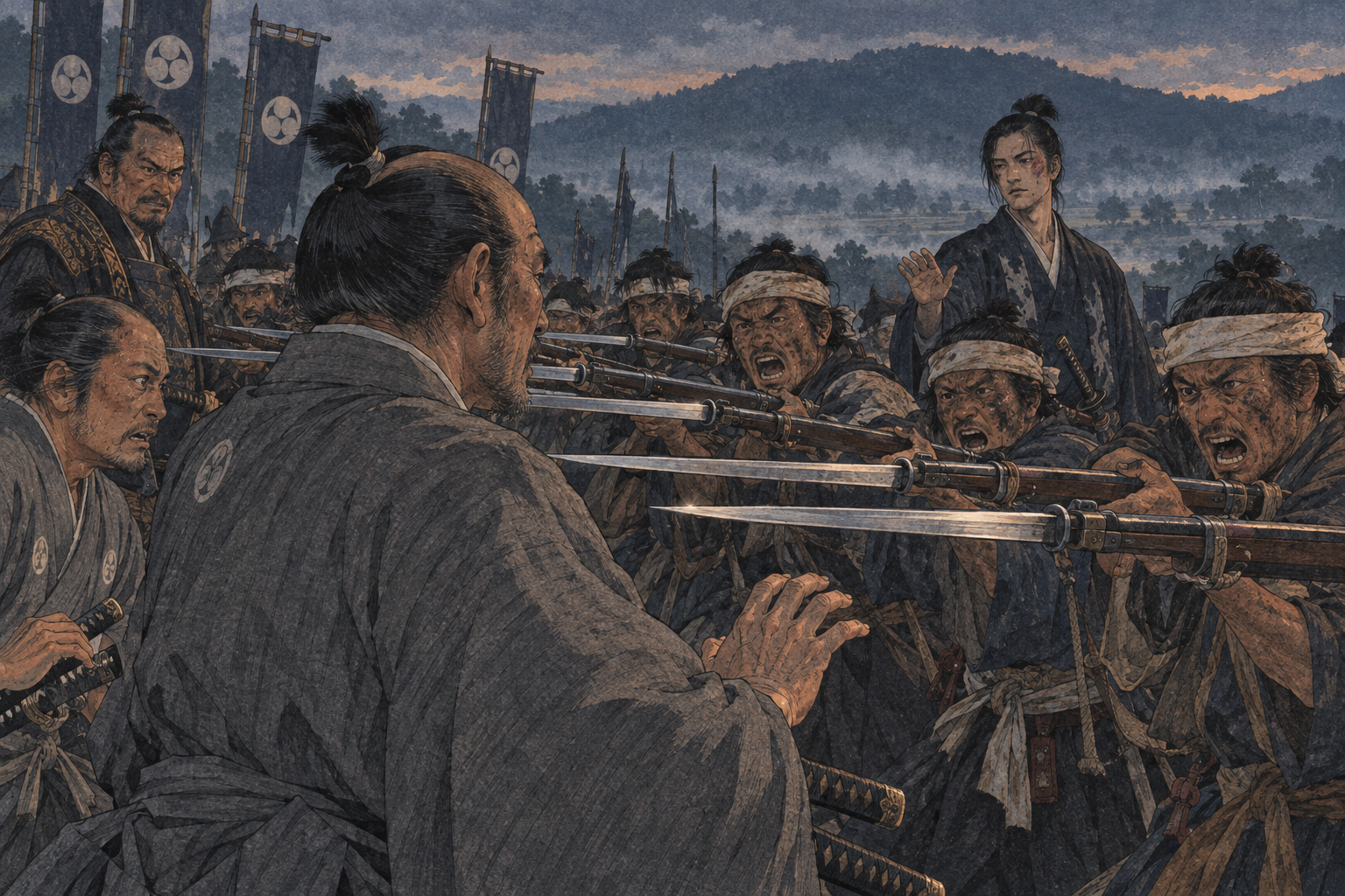 Bayonets a pace from Jozen's face