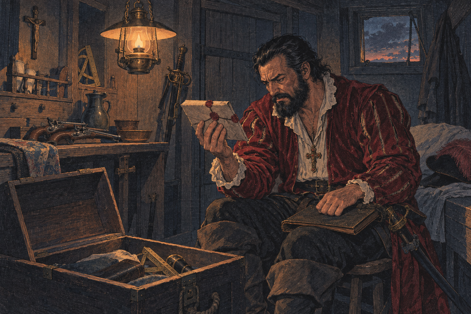 The sealed Jesuit packet weighed by lamplight