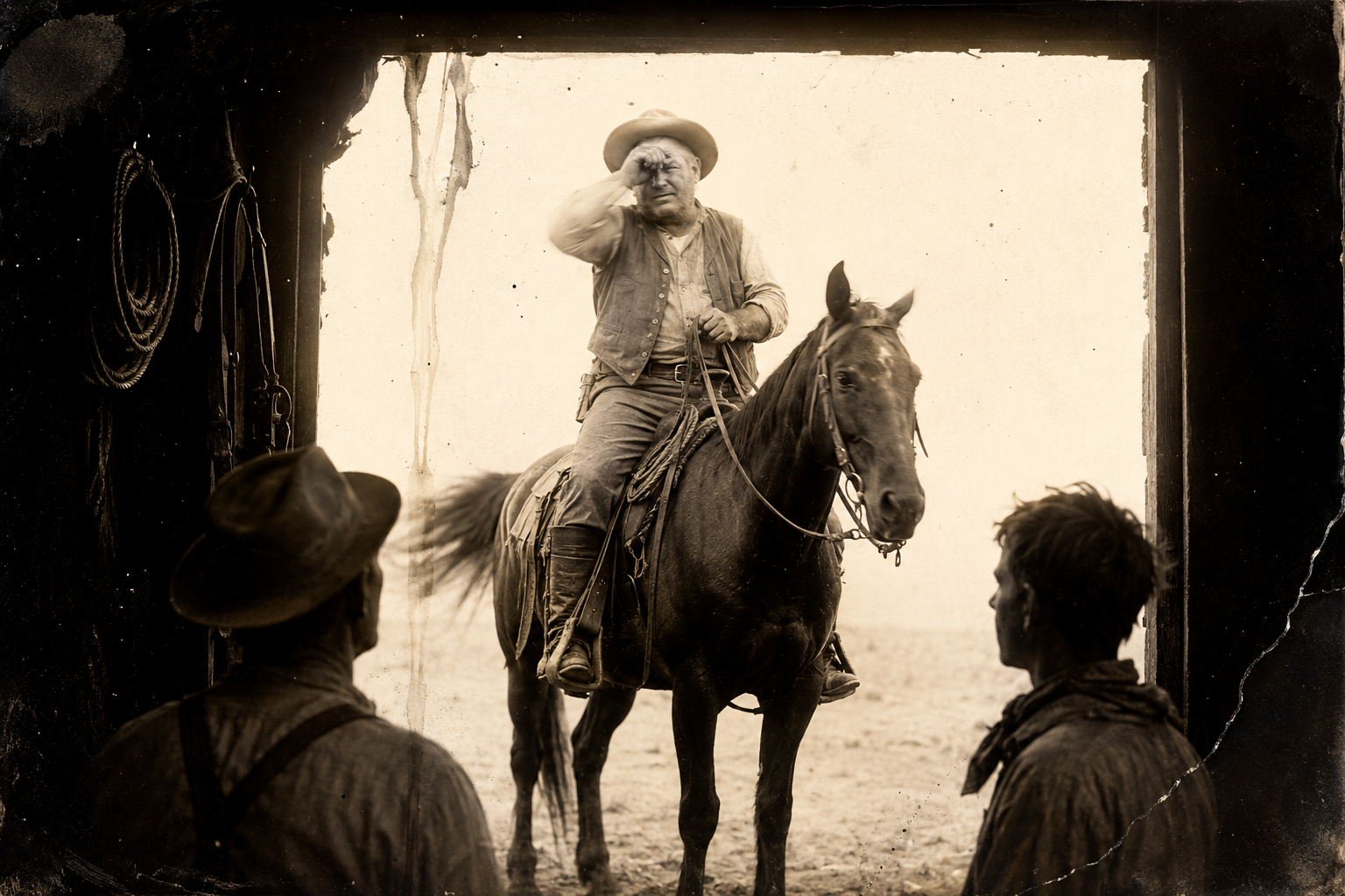 Wilbarger trots on to the barn and wants forty well-broke horses — Mexicans ran off near all his remuda two nights back, and he doesn't plan to walk his cattle to Kansas on foot.